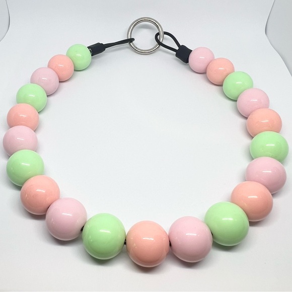 Watermelon Pink & Seafoam Green Beaded Dog Collar Necklace Size Medium - Picture 6 of 7